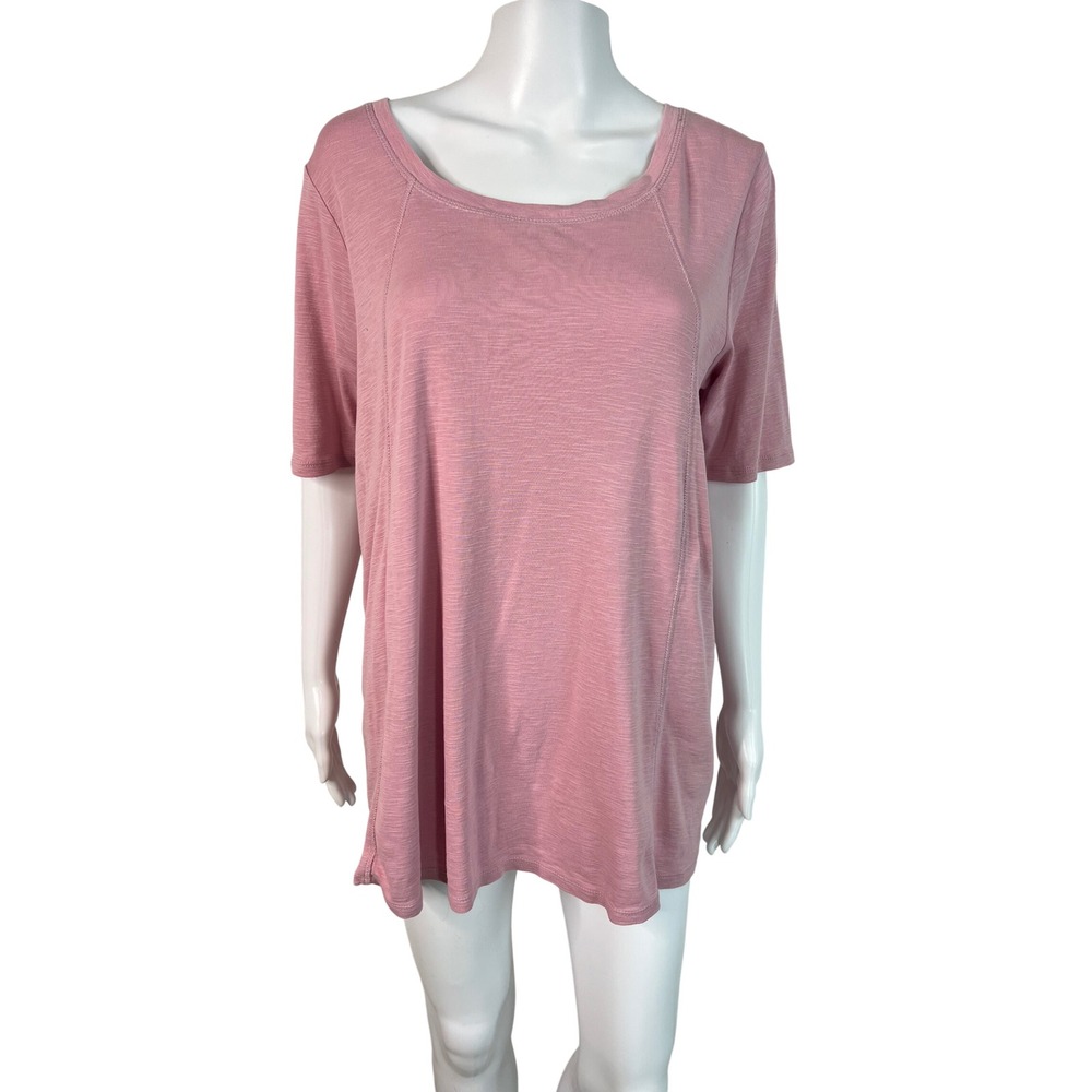 J. Jill Pima Seamed Elbow Sleeve Tunic Pink Slub Cotton Top Relaxed Fit Size M